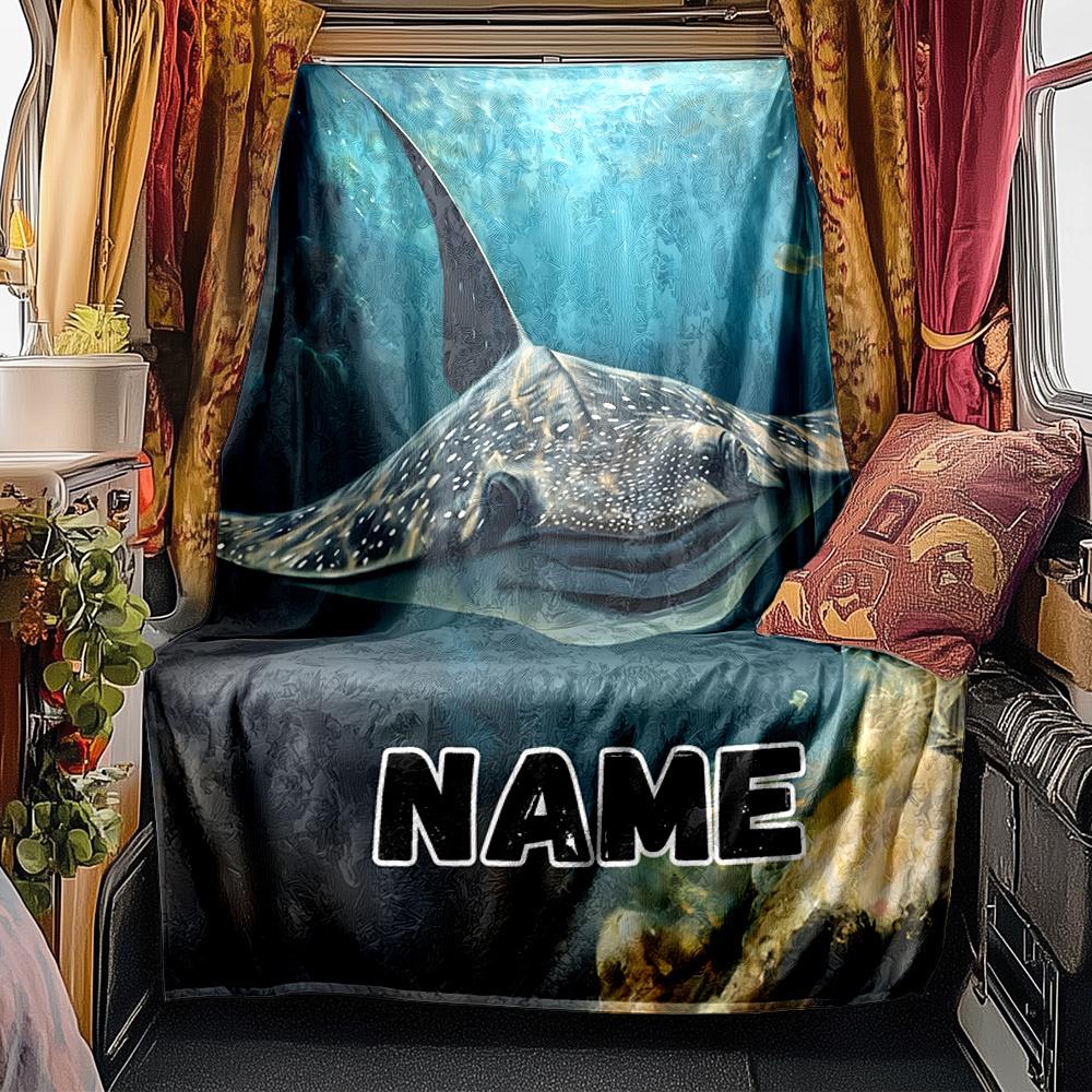 Ocean Depths Mysterious Spotted Ray Encounter Blanketcustomize Your Name Lightweight Comfortable And Stylish Blanket For Travel Bed Home Chair Office