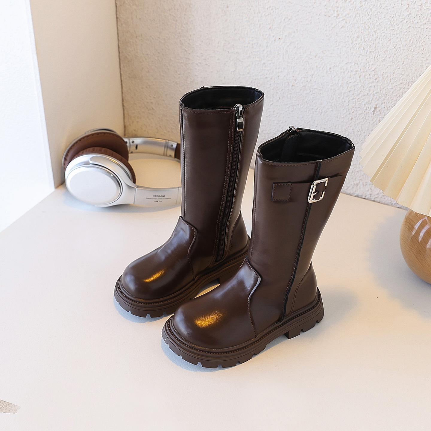 

Girls Fashion High Boots, New Autumn-Winter Korean Style Children s British Style Martin Boots, Double-Layer Cotton Fashion Boots 26Code