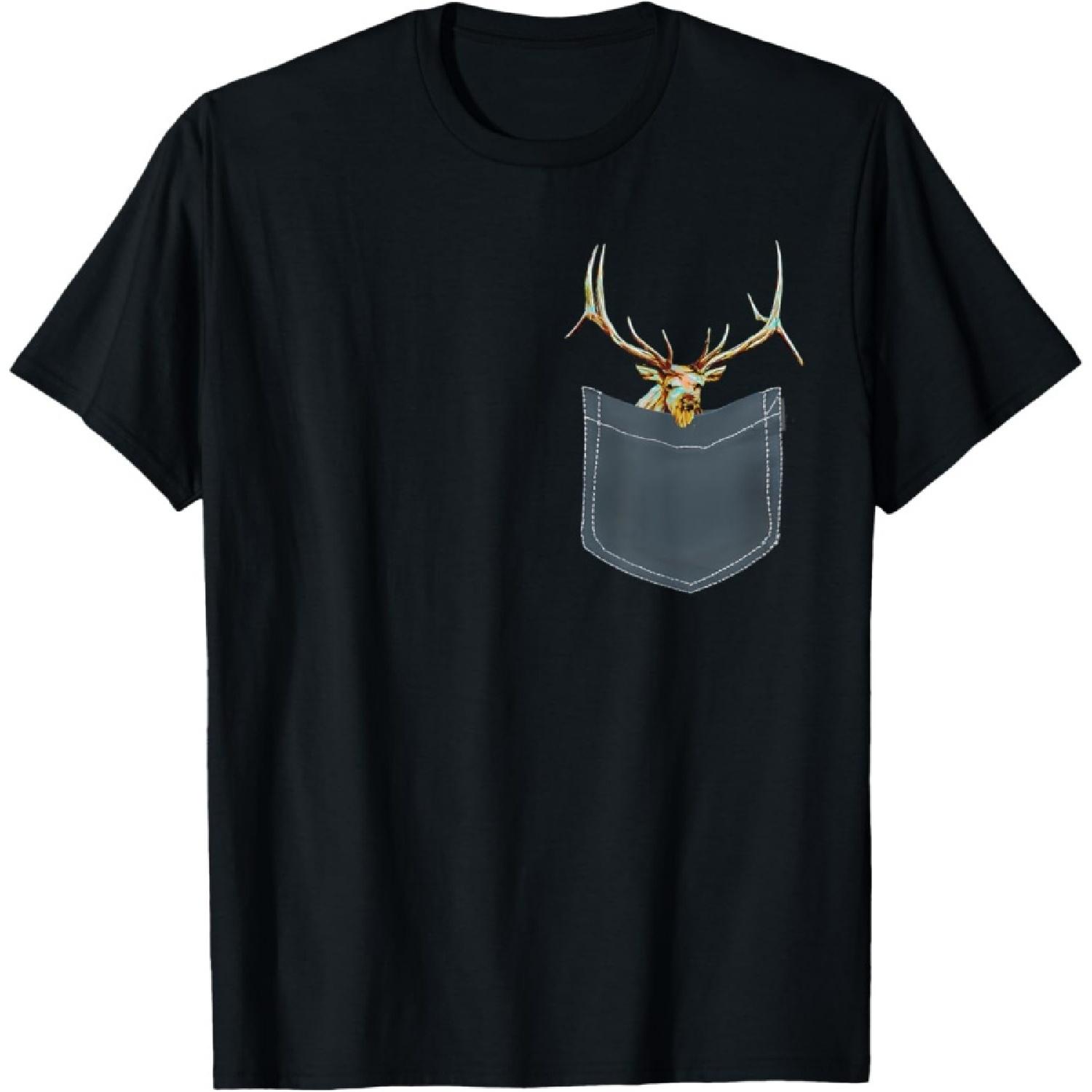 

Elk Shirt - Cool Elk in Pocket for Men Women Kids Elk Lovers T-Shirt XXXXXL чорний