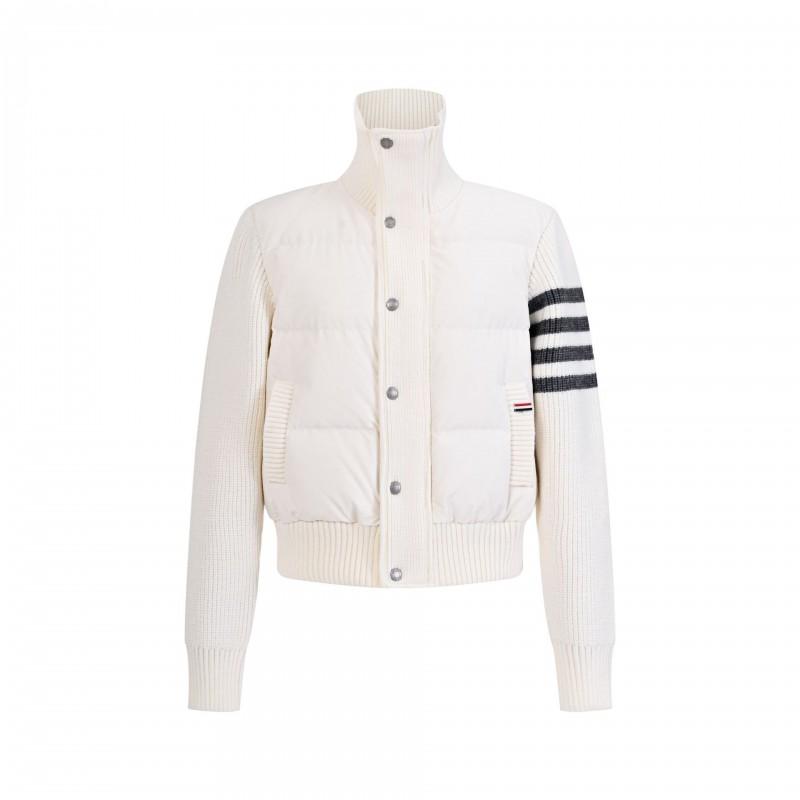 Womens Short Down Jacket Knit Stripe Patchwork 90 White Duck DownWomens