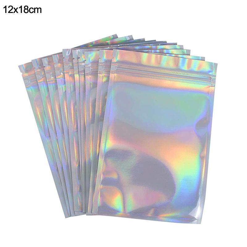 20pcs Iridescent Zip Lock Bags Pouches Cosmetic Plastic Laser Holographic Makeup Storage Bag Hologram Zipper Bags Gift Packaging