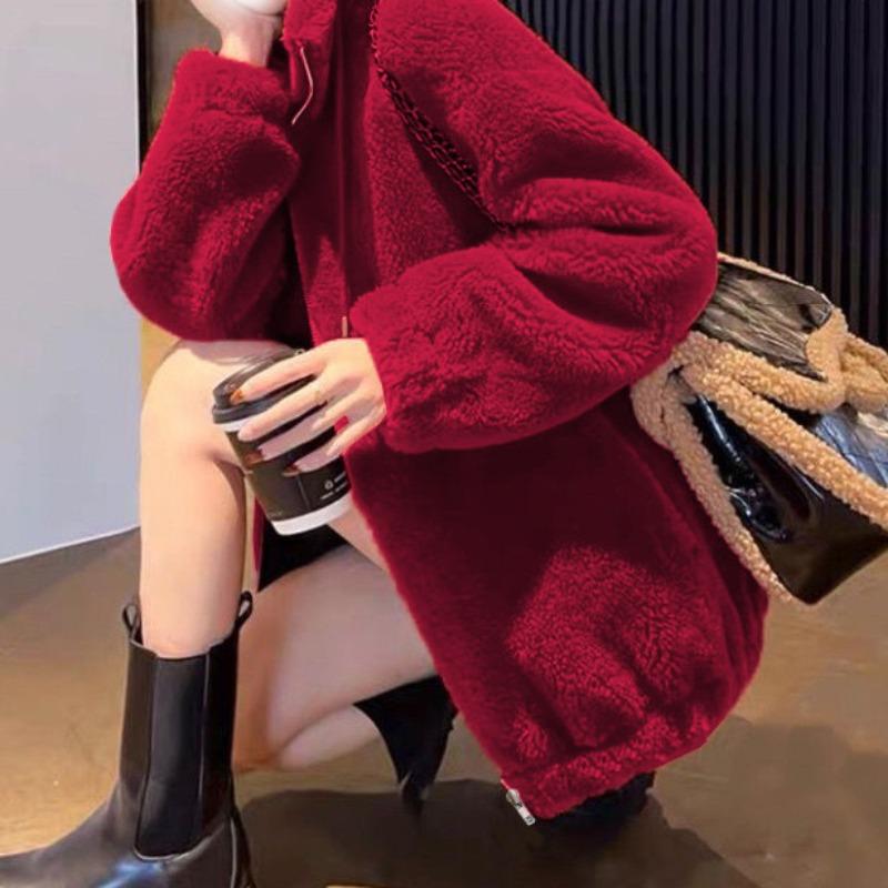 Cardigan Jacket for Women's Autumn and Winter New Stand-up Collar Loose Velvet Thickened Thermal Zipper Sweater for Women