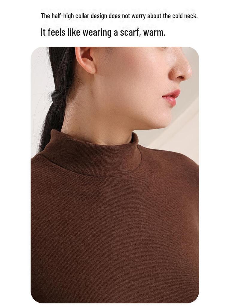 460G Women's Velvet Half-High Collar Warm Long-Sleeve T-Shirt - Winter & Autumn