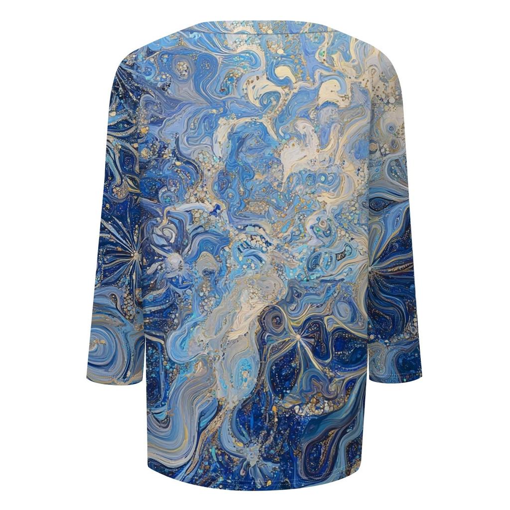 Women's Tops Three-quarter Sleeve Shirt V-neck Loose Casual Shirt Print T-shirt
