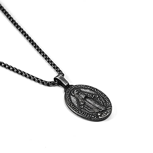 Deelfel Women's Gold Necklace with Venetian Chain, 45cm, Miraculous Medal, Virgin Mary Necklace, Oval, Amulet, Medal Pendant, Stainless Steel, Hypoall