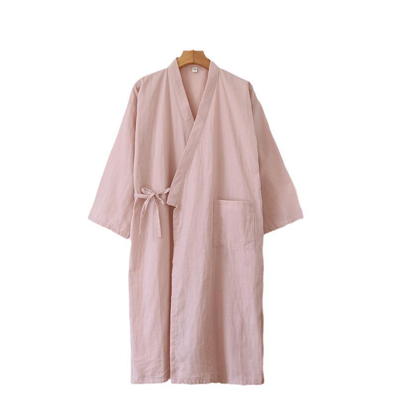 Unisex Bademantel aus reiner Baumwolle - Frühling/Sommer Japanischer Stil, Langarm, Mittellang, Pyjama