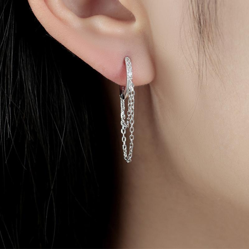 barbie Earrings Original Design Double Chain Earrings, High-end Temperament, Ins Style and Exquisite Love, 925 Silver Synthetic Cubic ZJYES-YS-212