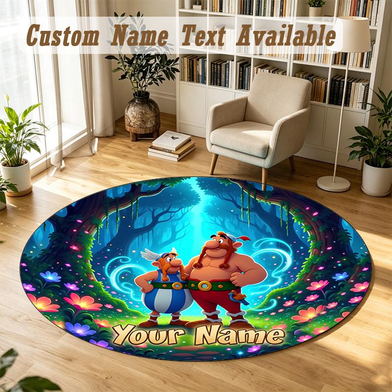 Round Rug Custom NameAsterix & Obelix Pattern Non Slip Carpet Home Floor Decor