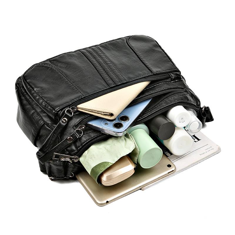 Fashion Simple Soft Leather Multi Pocket Shoulder Bag