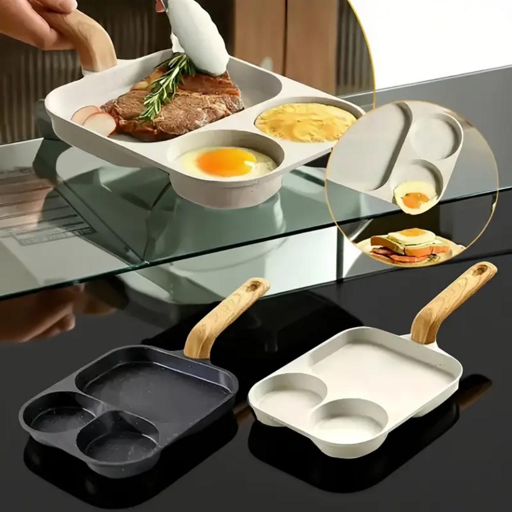 3-in-1 Breakfast Pan, Non-Stick Aluminum, Induction & Gas Range Compatible, Egg & Steak Skillet, Hand Wash Only, Kitchen Cookwar