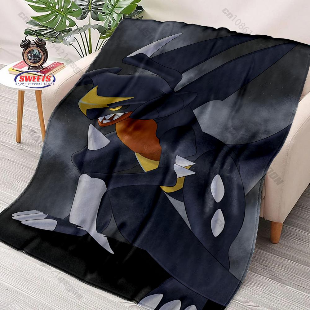 6 Sizes Pokemon Garchomp Print Blanket for Kids and Adults Bedroom Living Room Sofa Study Office Travel Camping Blanket Gifts