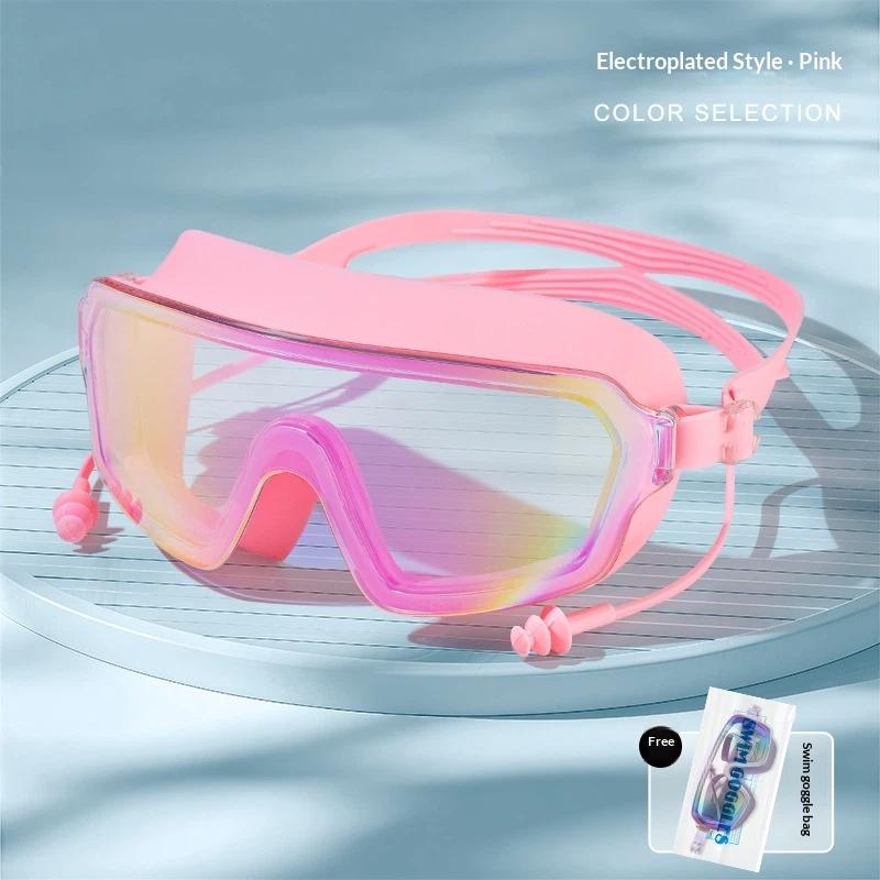 Large Frame Anti Fog Swim Goggles With Ear Plugs Panoramic Wide View Waterproof Swimming Glasses For Adults Pool Beach Water Spo