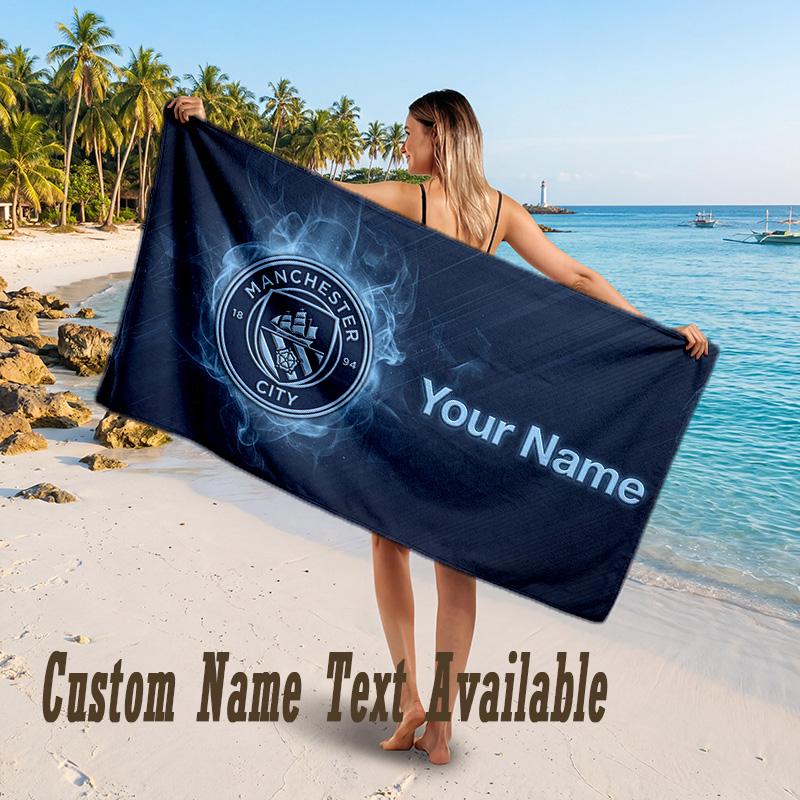 Manchester City Design Strandtuch Mit individuellem Text Großes Handtuch für den Strandurlaub