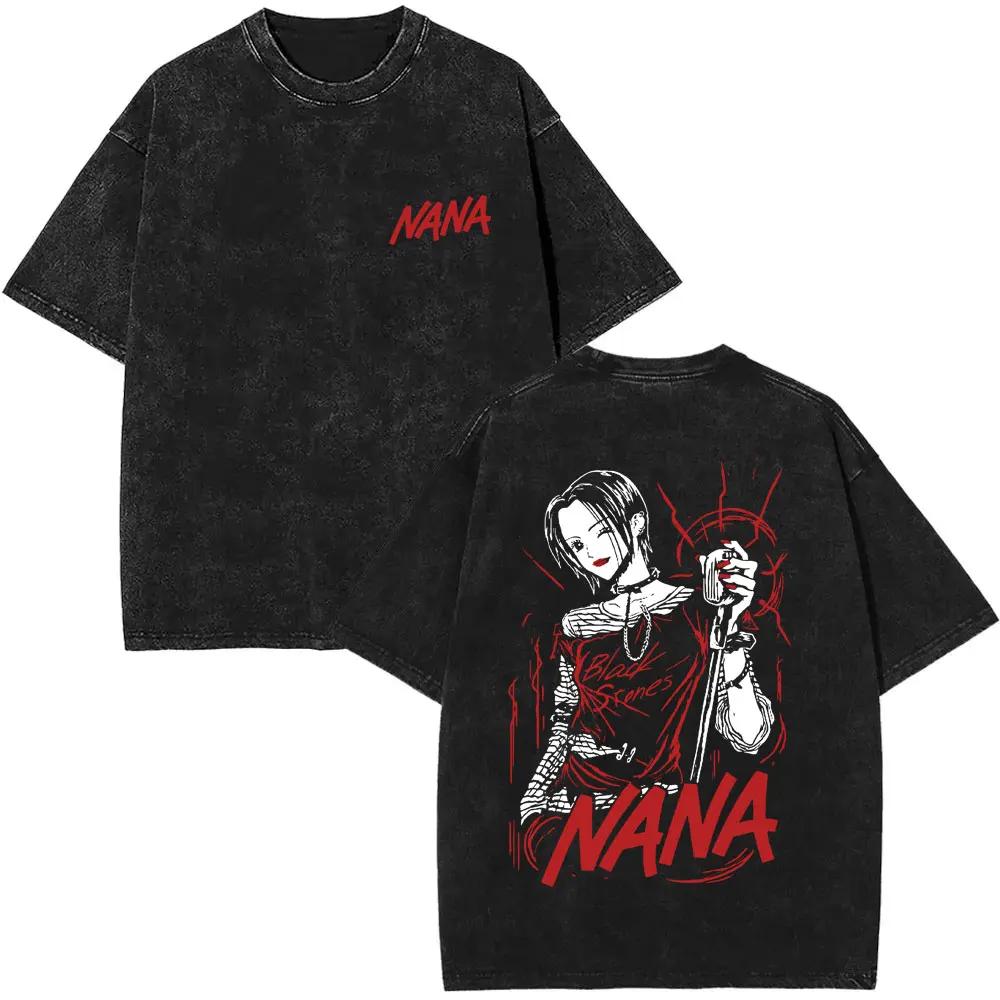 Anime Nana Osaki Vintage Washed T-shirts Grunge Black Stones Y2k Streetwear 90s Cartoon Oversized Short Sleeve T Shirt Unisex