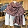 Gentle tie imitation cashmere knitted scarf women's autumn and winter color plaid fringed scarf large shawl