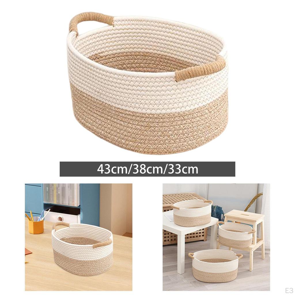 Rope Woven Basket Cat Dog Toy Bin Rectangle Sturdy Storage Large Capacity for Living Room