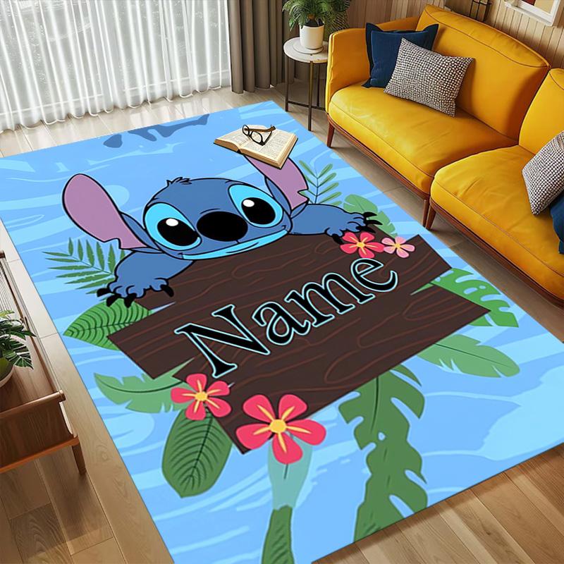 Personalized Name Stitch Paradise Living Room Non-Slip Area Rug Soft Carpet for Bedroom Kids Playroom Sofa Office Home Decor Doormat