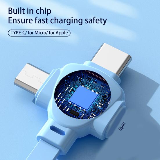 Phone Data Cable Retractable Wide Fast Charging Output Multipurpose Extra-Long Compatible Stable ABS 3-in-1 120W