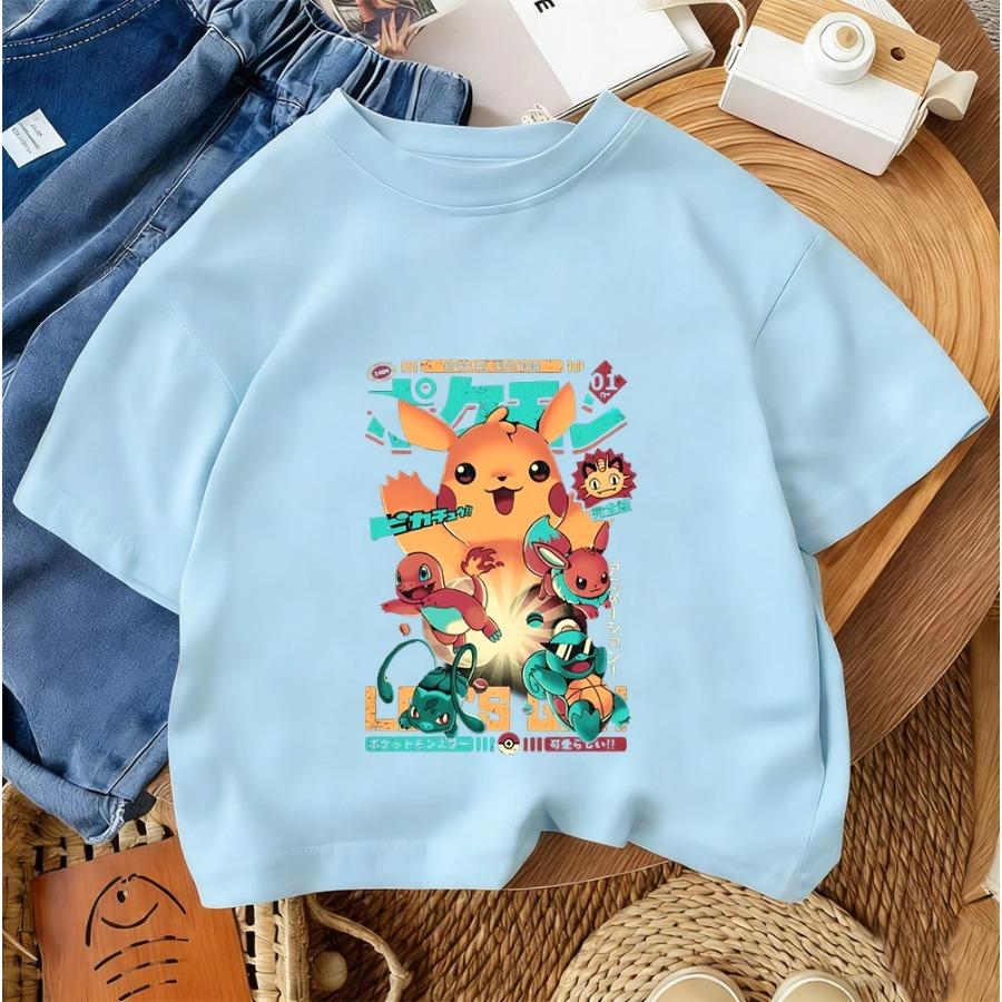 Boys and Girls Summer Street Style Fashion Children's T-shirt Pikachu Cute Kawaii Design