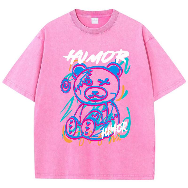 Street Women Cotton Washed T-Shirt Colored Humor Print Pattern Printed Tees Fashion Oversize Short Sleeve Clothing