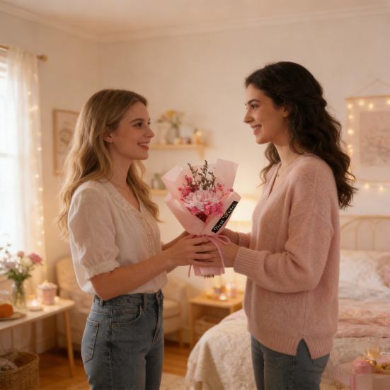 Mini Artificial Soap Flower Bouquet Faux Carnation/Sunflower Baby Breath Flower Arrangement Valentine's Day Gifts for Women Best Friend Girlfriend