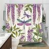 1pc Dragonflies and Wisteria Shower Curtain, Blue and Purple Dragonflies with Cascading Wisteria Flowers, Vintage Botanical Styl