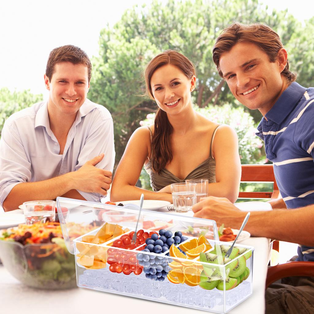 Chilled Condiment Containers with 5 Removable Compartments Chilled Condiment Server Tray for Party Supplies & Bar Accessories