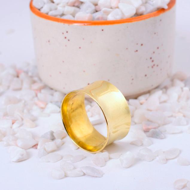 Handcrafted Two-Tone Brass Spinner Ring with Chevron Etchings and Beaded Design