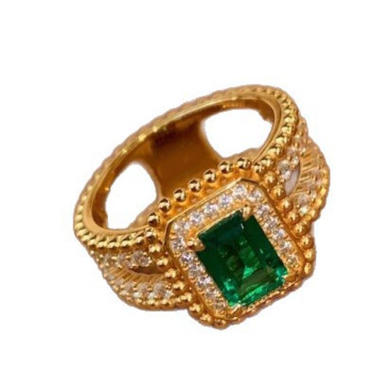 Vintage σμαραγδένιο Πράσινο Τετράγωνο δαχτυλίδι για γυναίκες ένθετο Δαχτυλίδι με Χάντρες Ζιργκόν Εξαιρετικό Πολυτελές Καθημερινό Δώρο Ζιργκόν