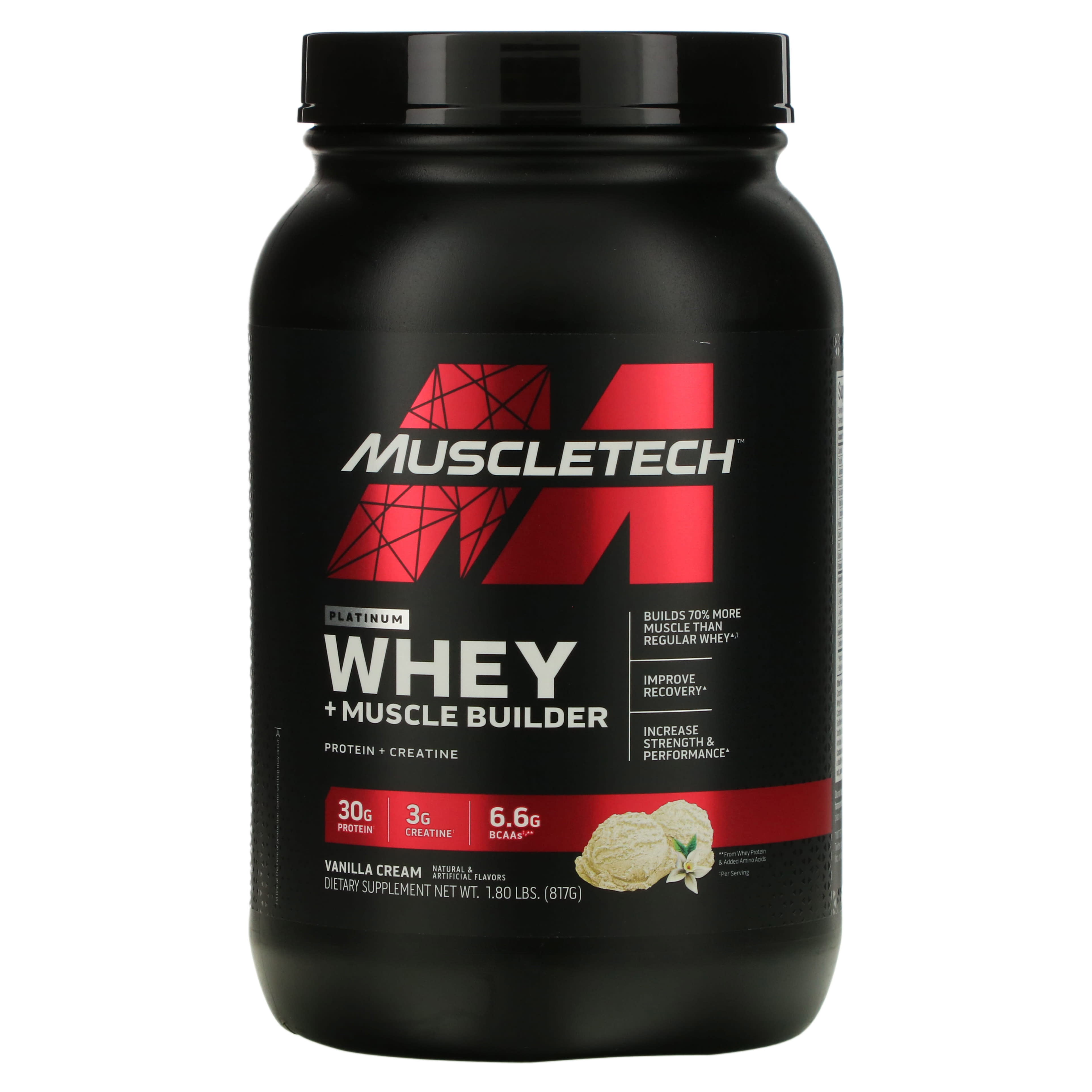 

MuscleTech, Platinum Whey + Muscle Builder, Vanilla Cream, 1.8 lb (817 g)