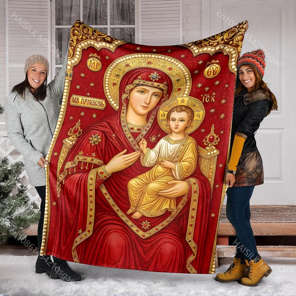 1PC Religious icon painting Faith-printed Flannel Blanket Soft and Warm Suitable for Home Travel Picnics Camping and RV Use