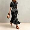 European and American Women's Clothing Elegant and Fashionable Summer New French Waist Polka Dot V-neck Slim-fitting White Dress