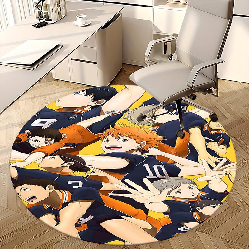 1pc Haikyuu Karasuno High Volleyball Team Round Carpet - Anime Design, Office Chair Mat, Non-Slip Rug, Suitable for Home Decor, Living Room