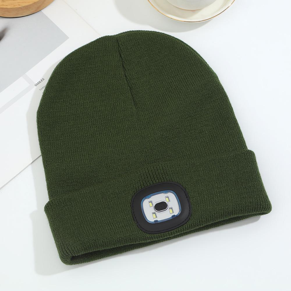 Dobíjecí LED vlněná pletená čepice pro venkovní sporty a cyklistiku