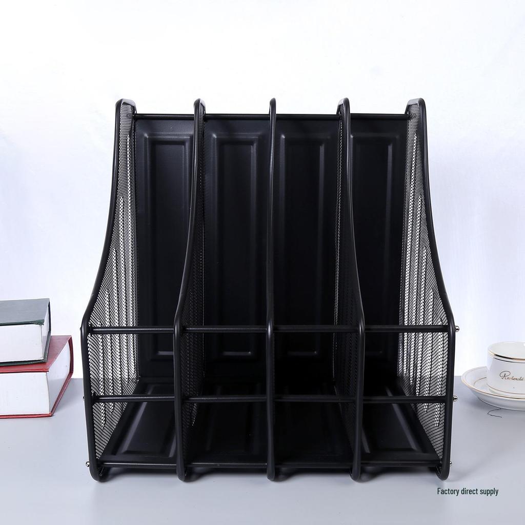 Metal Iron Mesh Four-Tier File & Document Rack with Bookends