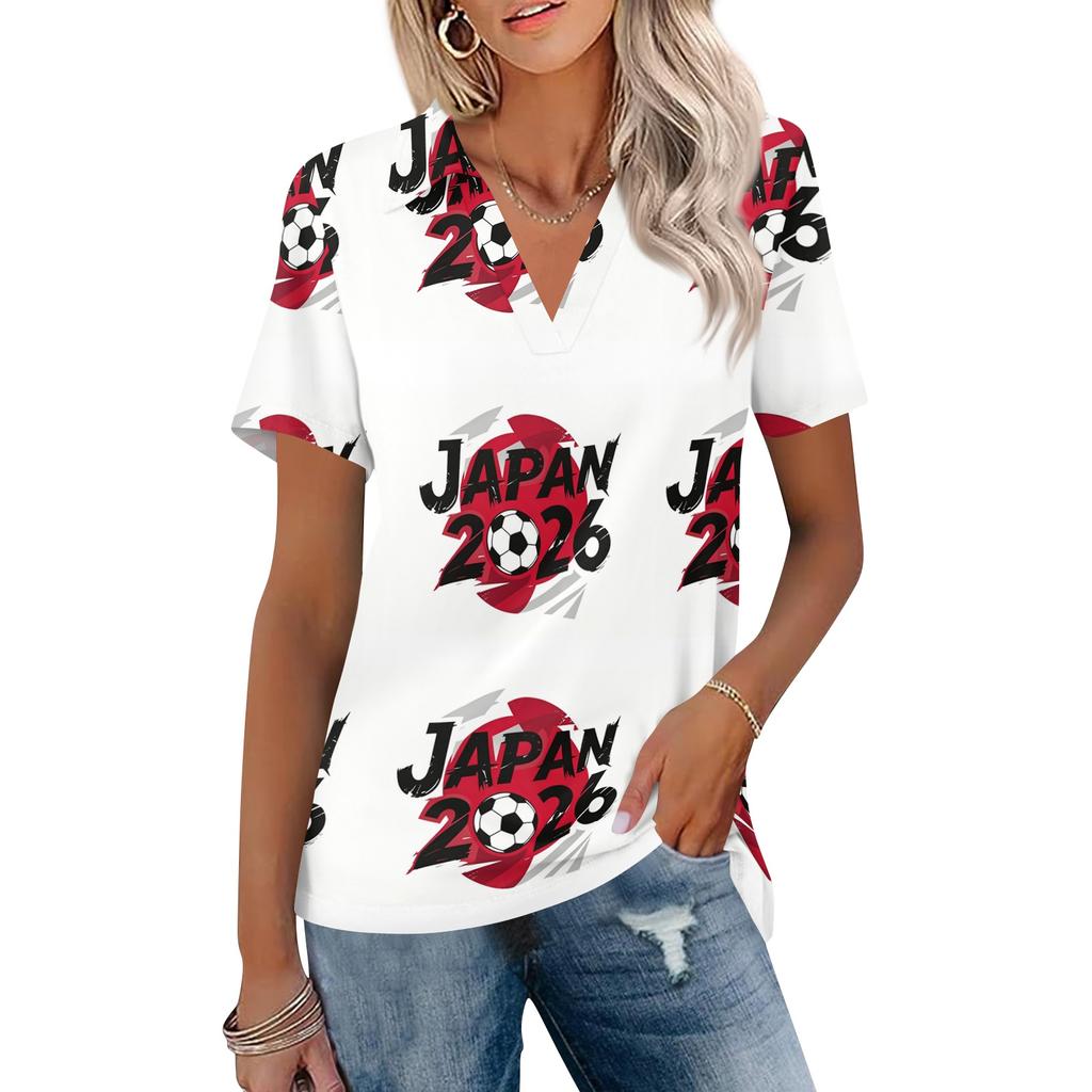 Women's Casual V Neck Short Sleeve Polo Shirt with Graphic Print Soft Lightweight Summer Top for Outdoor Everyday Wear
