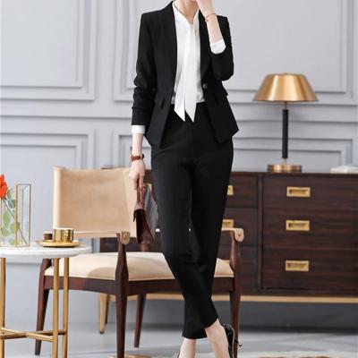 Women 2 Pcs Business Work Suit Set Career Office Wear Long Sleeve Blazer Coat & Pants Plus Size