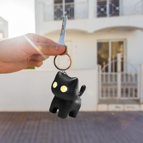 Yousheng Black Cat Night Light Keychain Cute Press Ball Glowing Cat Pendant Mini Cat Meow Sensory Fidget Toy with Sound And LED Light for Adults Cat