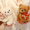 Romantic Bear Wear Rose Doll with Floral Blanket Holding Flowers Bear Doll  Valentine Decor