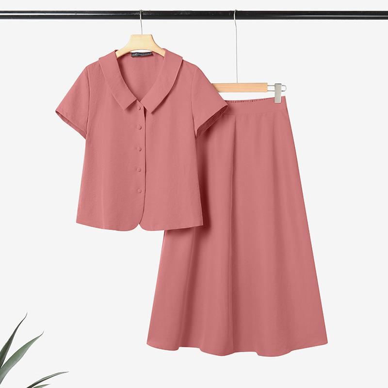 

ZANZEA Женские блузки с коротким рукавом и юбки Летние комплекты из двух частей 5XL камео розовый