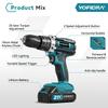 Yofidra 60N.M L 25+3 Torque Electric Impact Dril Cordless Electric Screwdriver With 32/53PCS Tool Kit Power Tool For 21V Battery