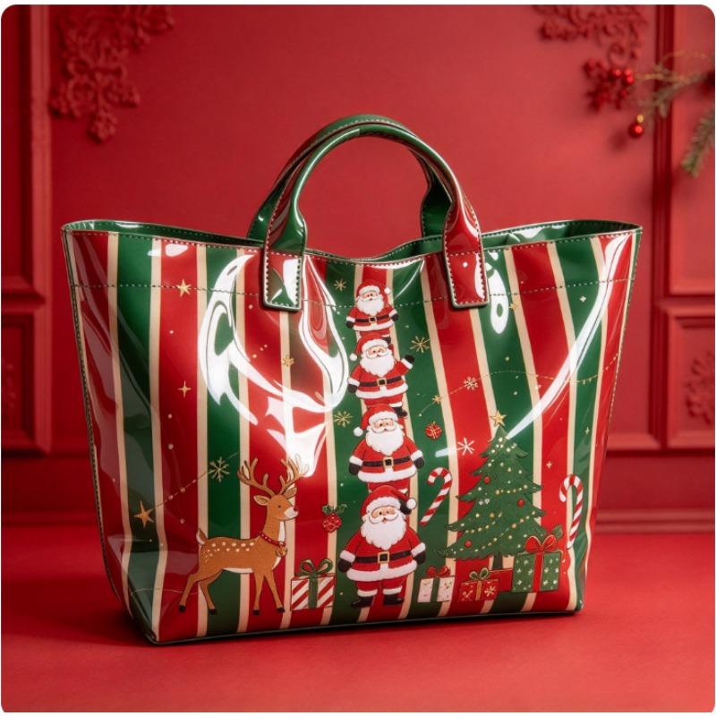Christmas Printed PVC Waterproof Tote Bag Amazon European and American Women Commuter Shopping Handbag