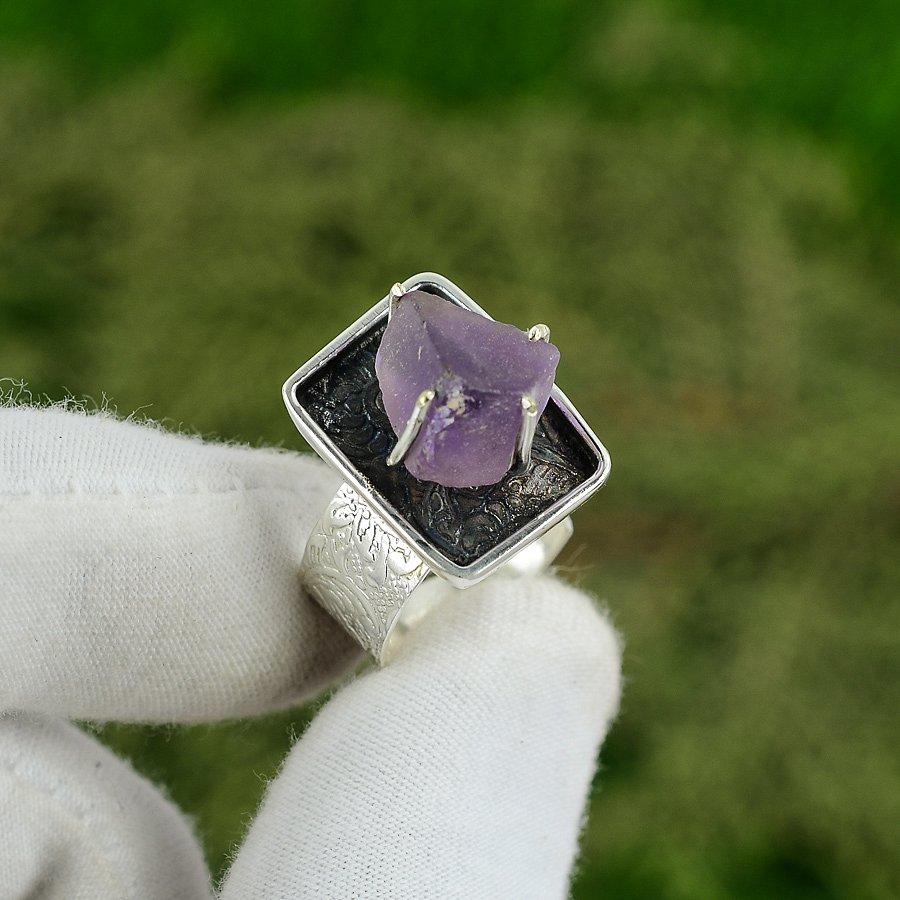 Natural Amethyst Rough Gemstone Multi Stone Adjustable Ring 925 Sterling Silver Adjustable