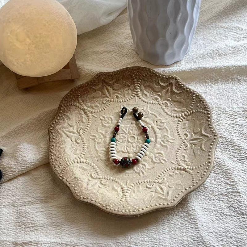 1PC Photo Prop Tray Elegant Vintage European-Style Retro Tray Shatterproof Jewelry Wood Tray Table Centerpiece