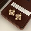 Autumn and Winter Gentle Pearl Gold Square Simple Earrings Versatile French Elegant Niche Earrings