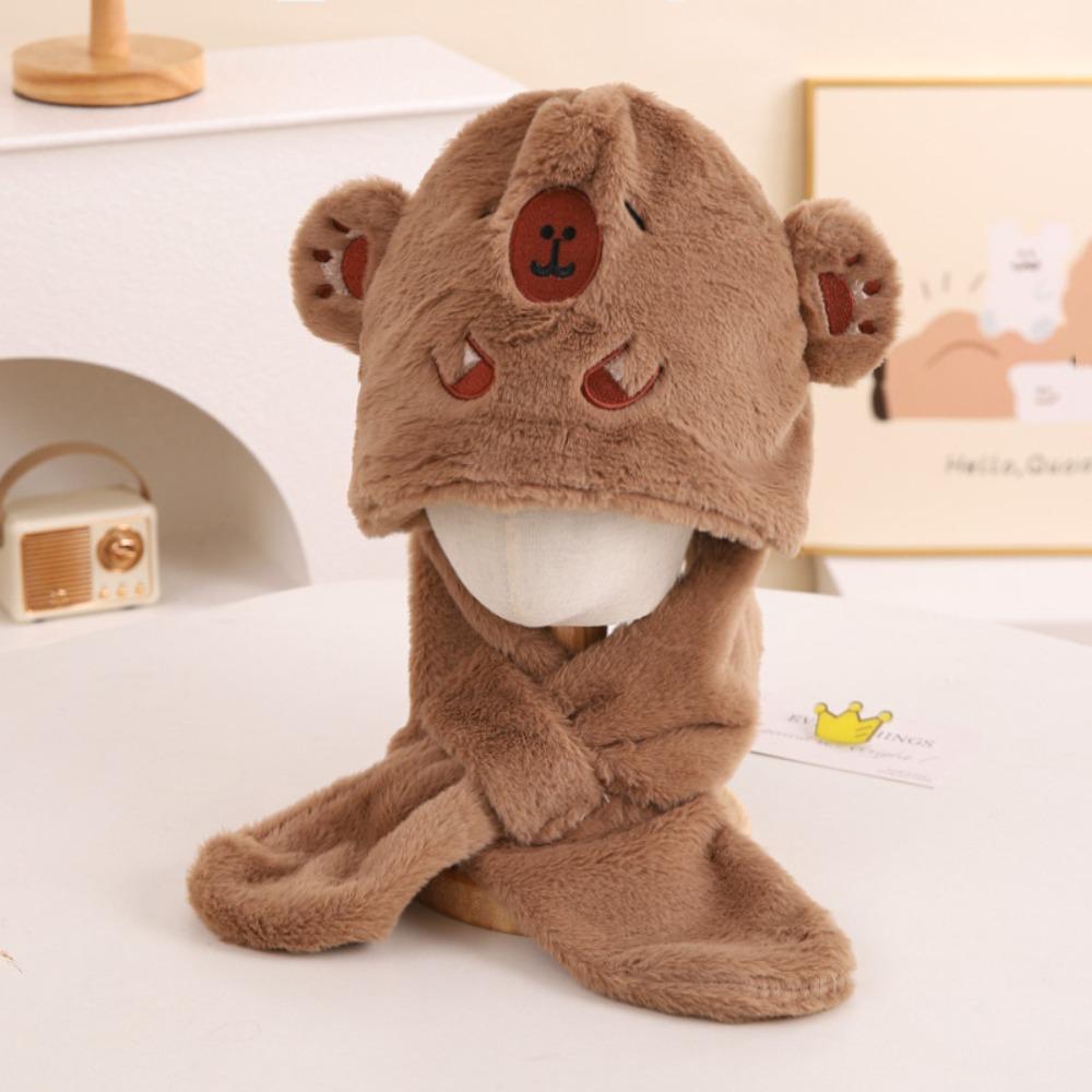 

Casual Baby Hat Scarf Set Coral Fleece Children s Winter Cap Capybara Fluffy Hat Ear Protector кофейный