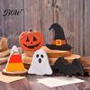 Orange Black Holiday Signs Halloween Table Sign, Wooden Pumpkin Ghost Bat Block Rustic Retro Craft Ornaments Tiered Tray Ornament for Tabletop