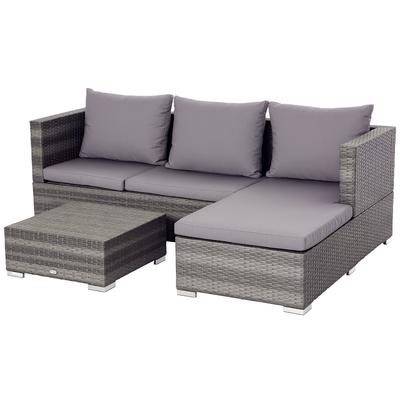 3 Pieces Rattan Garden Furniture Sofa Set, 4 Seater Garden Corner Sofa with 5-Level Reclining Sun Lounger and Storage Coffee Table