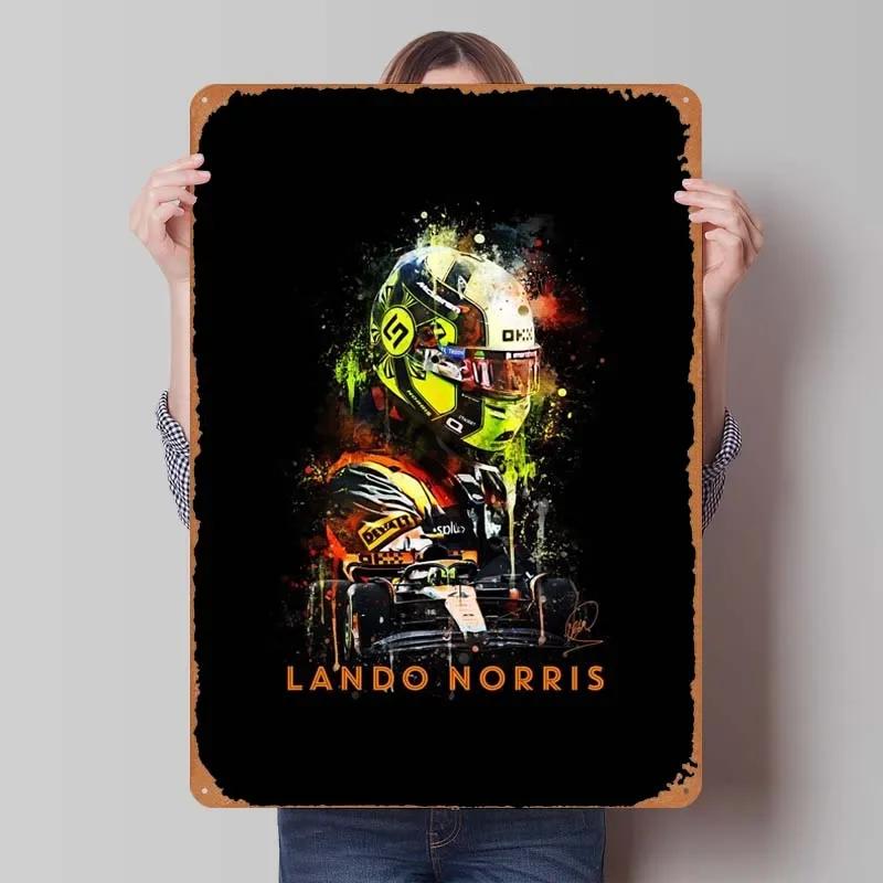 Lando Norris Metallschild Rennposter Dekorative Metallplatten Retro Blechschild für Wandkunst Dekoration Gamer Zimmer Dekoration