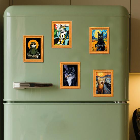 Vintage Cat Fridge Magnet 3D Wooden Frame Cat Refrigerator Magnet Home Kitchen Office Locker Decoration Cat Lover Gift